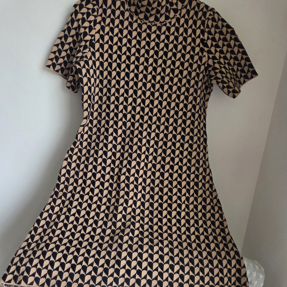 Anthropologie Geometric Black and Tan Mini Dress